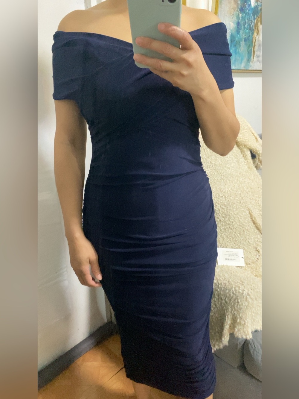 Club L London Off-Shoulder Navy Midi Dress-maternity 🤰